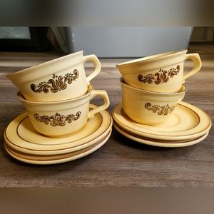 Pfaltzgraff Village Set of 4 Tea Cups and Saucers Made in USA